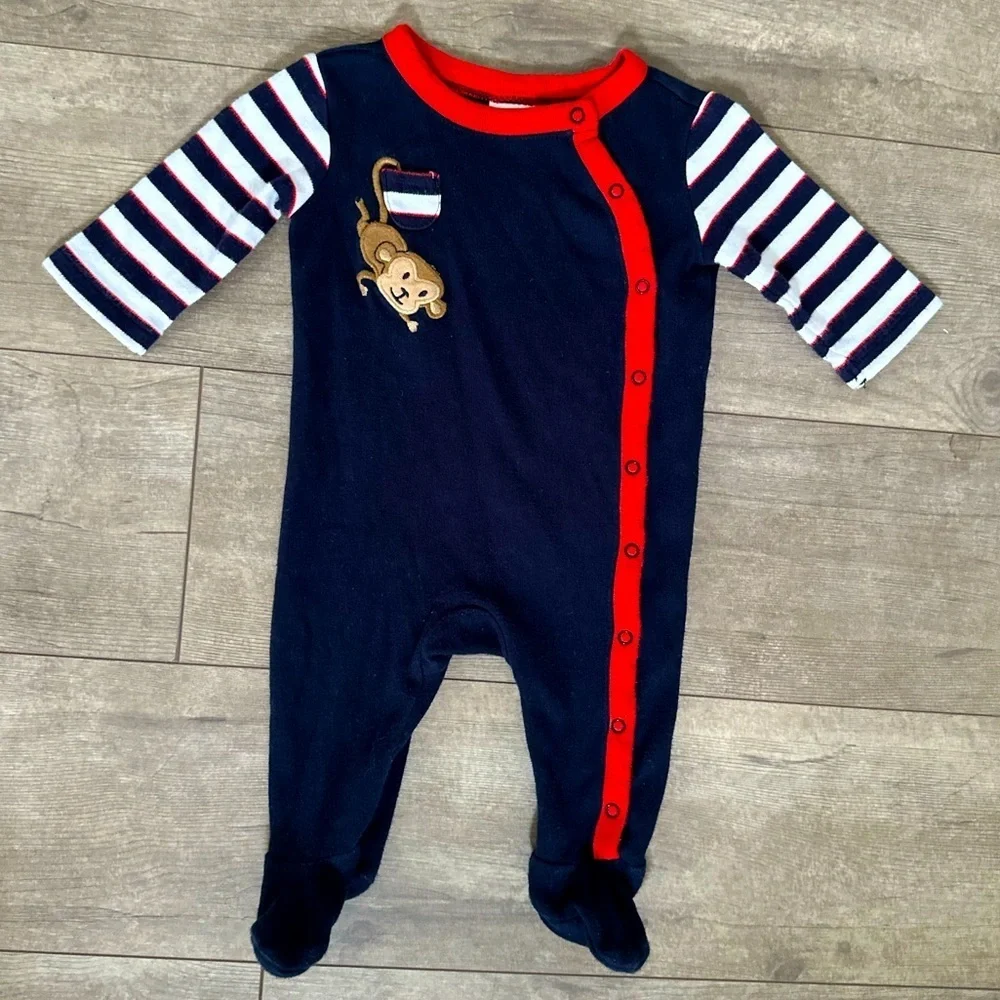 Gymboree baby boy Stripe Monkey One Piece footies 0-3 Months ADORABLE
